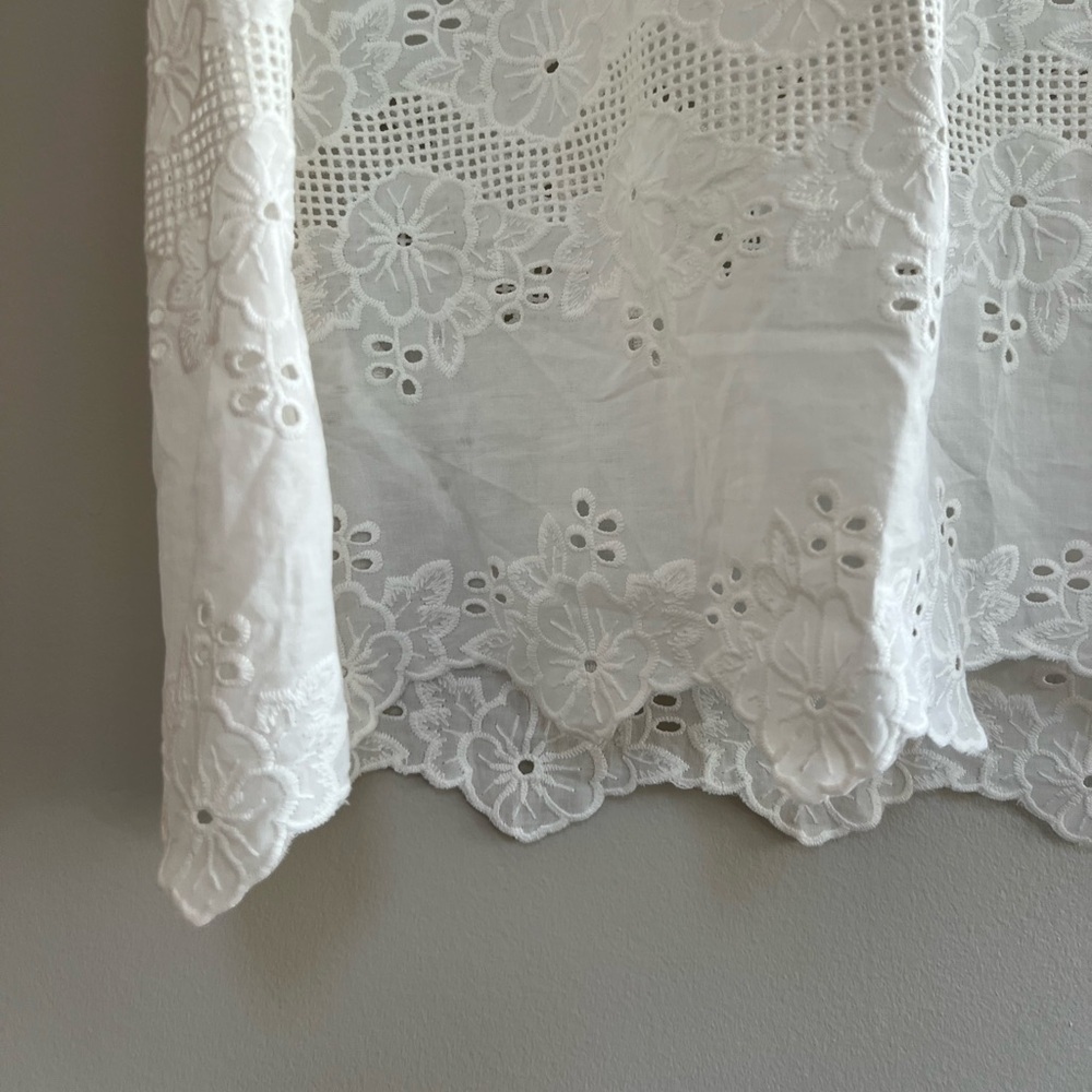 Natalie Martin Lisa Cotton White Eyelet 3/4 Balloon Sleeves Crew Neck Dress, XL - Picture 7 of 12